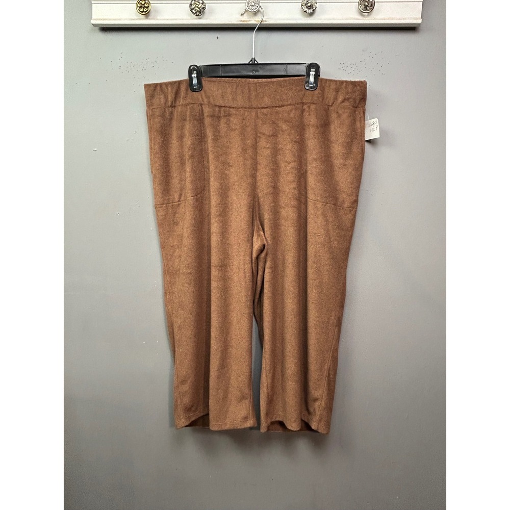 G by Giuliana Pants Womens 1XP Brown Cropped Wide Leg Textured Elastic Waist